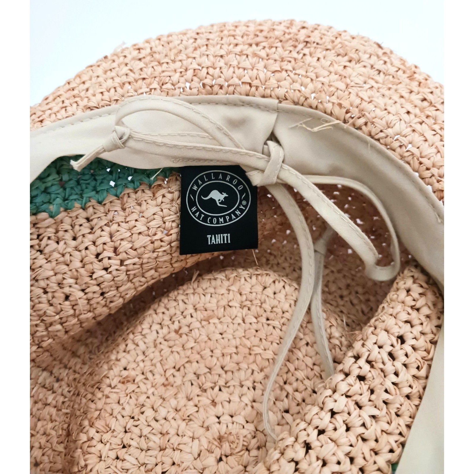 Wallaroo Hat Co Tahiti Fedora 100% Raffia Turquoise Band W Matching Stones O/S — image 7 of 8